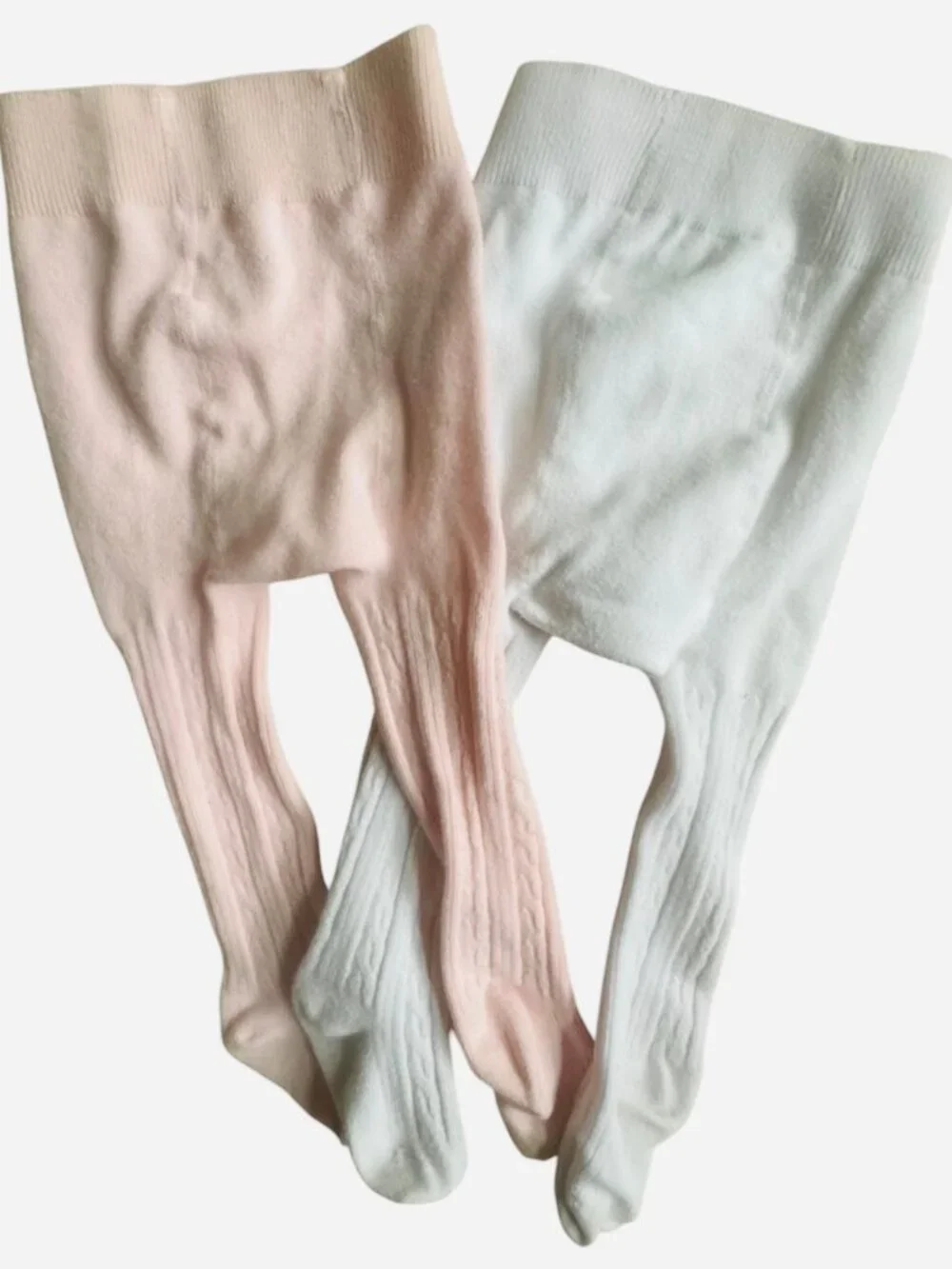 Cable Knit BABY TIGHTS Pink White 12-24 Months